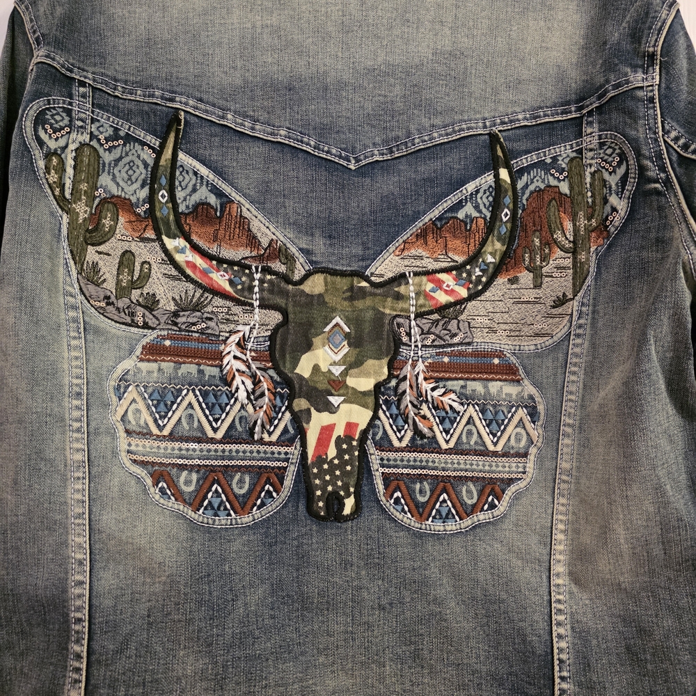Grace Blue Jean Jacket with Multicolor Embroidery